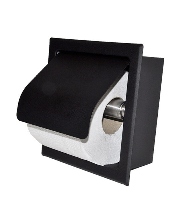 Wiesbaden Inbouw toiletrolhouder Rocko met klep Mat Zwart - 28.2911