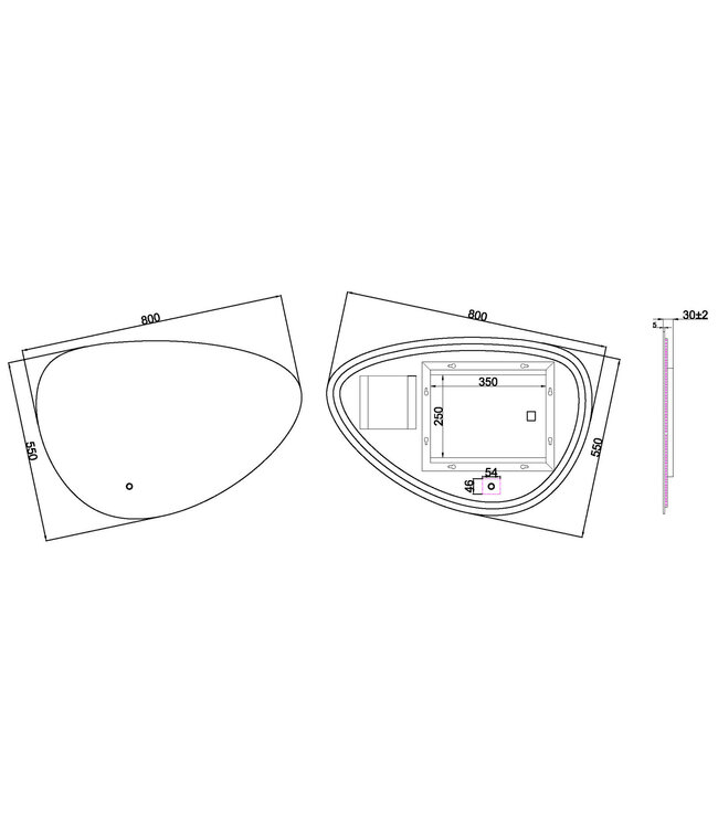 Badkamerspiegel Uovo 80cm - Dimbaar led met touch - Spiegelverwarming - 38.4164