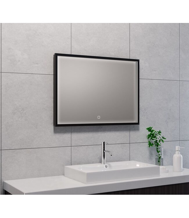 Wiesbaden Badkamerspiegel Avi Mat Zwart 70x50 cm - Dimbaar Led met Spiegelverwarming - 38.4190