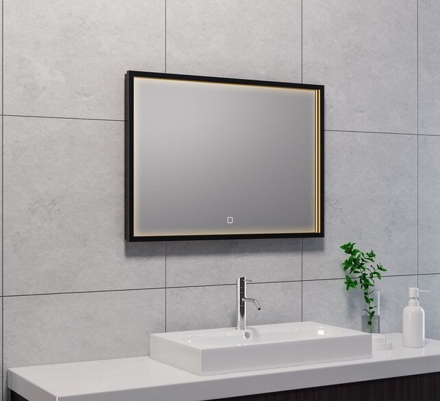Wiesbaden Badkamerspiegel Avi Mat Zwart 80x60 cm - Dimbaar Led met Spiegelverwarming - 38.4191 Wiesbaden Badkamerspiegel Avi Mat Zwart 80x60 cm - Dimbaar Led met Spiegelverwarming - 38.4191
