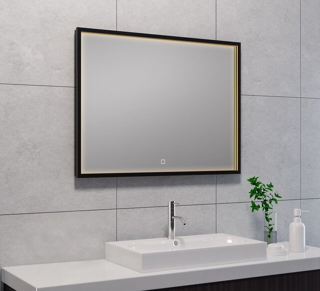 Wiesbaden Badkamerspiegel Avi Mat Zwart 80x60 cm - Dimbaar Led met Spiegelverwarming - 38.4191 Wiesbaden Badkamerspiegel Avi Mat Zwart 80x60 cm - Dimbaar Led met Spiegelverwarming - 38.4191