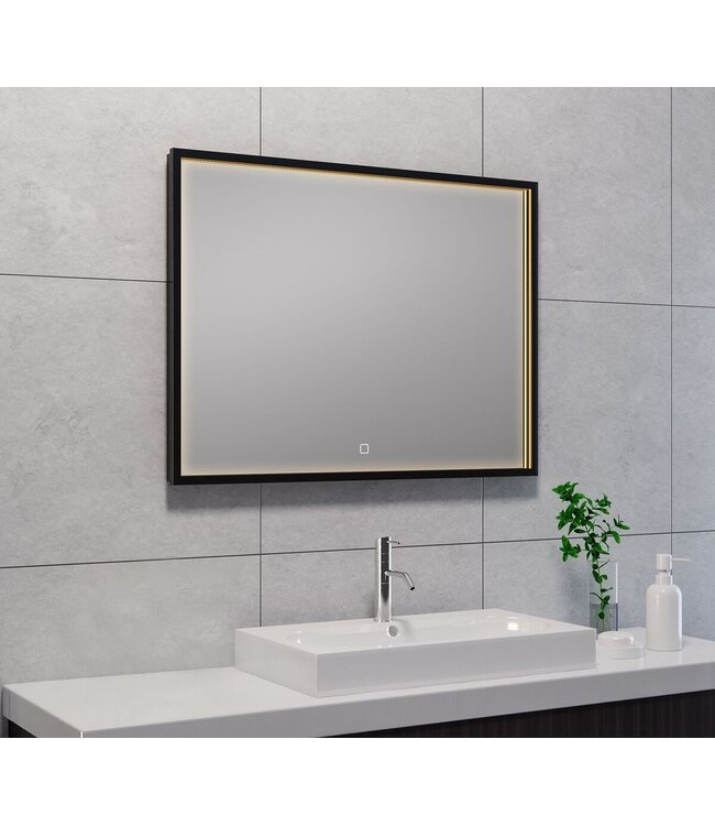 Wiesbaden Badkamerspiegel Avi Mat Zwart 80x60 cm - Dimbaar Led met Spiegelverwarming - 38.4191