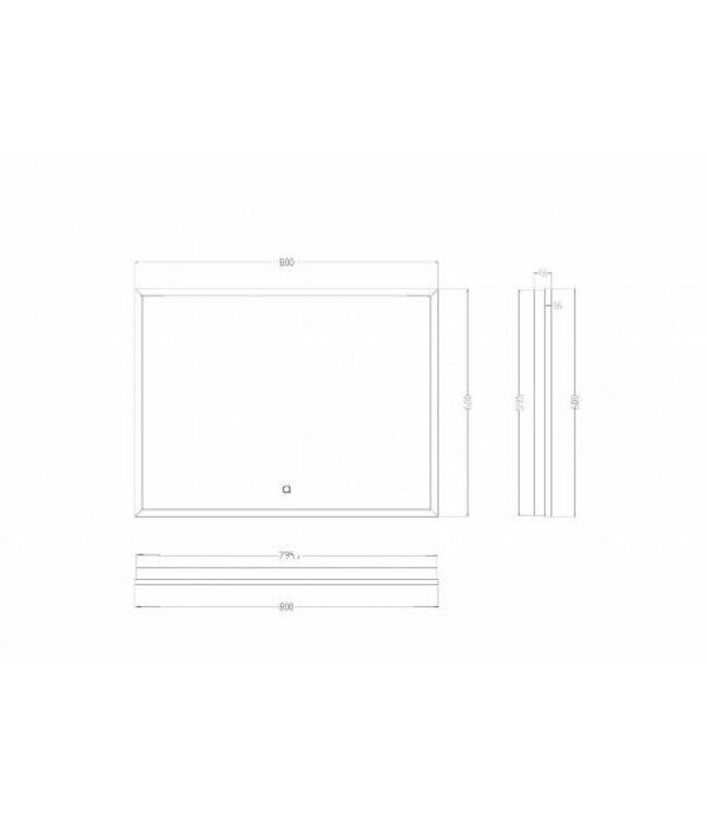 Wiesbaden Badkamerspiegel Avi Mat Zwart 80x60 cm - Dimbaar Led met Spiegelverwarming - 38.4191