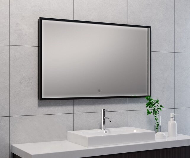 Wiesbaden Badkamerspiegel Avi Mat Zwart 100x60 cm - Dimbaar Led met Spiegelverwarming - 38.4192