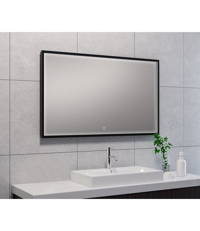 Wiesbaden Badkamerspiegel Avi Mat Zwart 100x60 cm - Dimbaar Led met Spiegelverwarming - 38.4192