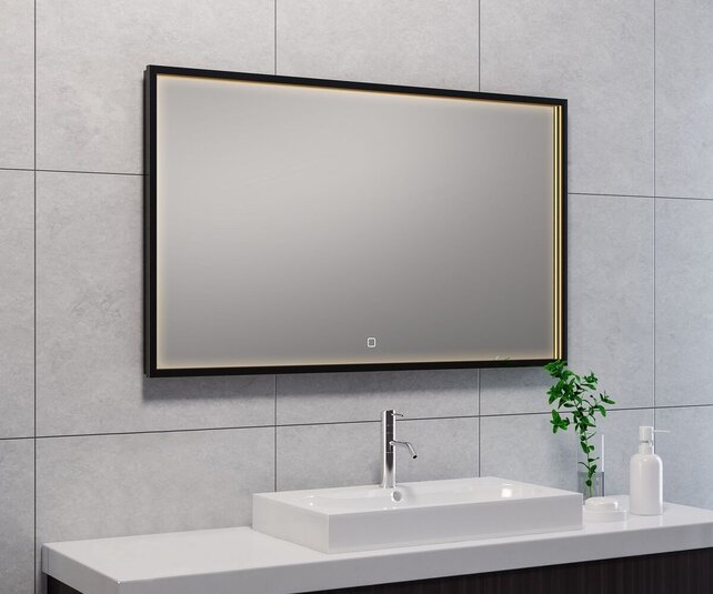 Wiesbaden Badkamerspiegel Avi Mat Zwart 100x60 cm - Dimbaar Led met Spiegelverwarming - 38.4192