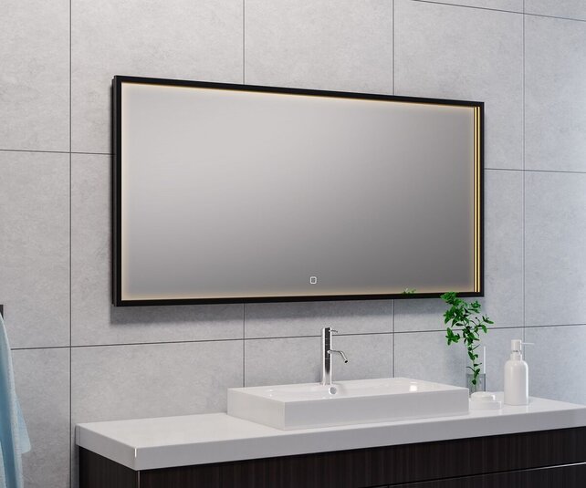 Wiesbaden Badkamerspiegel Avi Mat Zwart 120x60 cm - Dimbaar Led met Spiegelverwarming - 38.4193