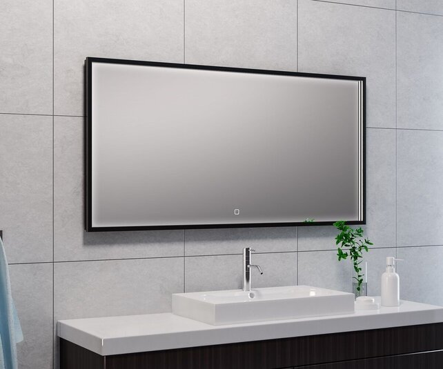 Wiesbaden Badkamerspiegel Avi Mat Zwart 120x60 cm - Dimbaar Led met Spiegelverwarming - 38.4193