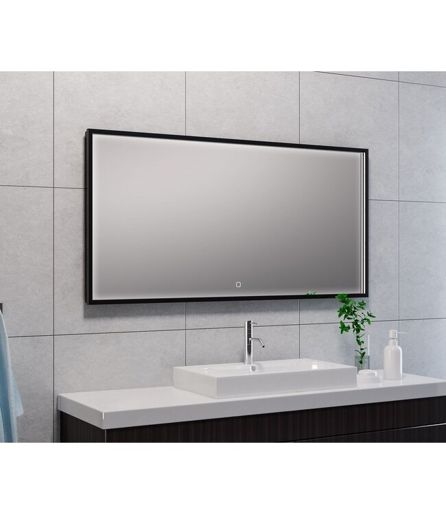 Wiesbaden Badkamerspiegel Avi Mat Zwart 120x60 cm - Dimbaar Led met Spiegelverwarming - 38.4193