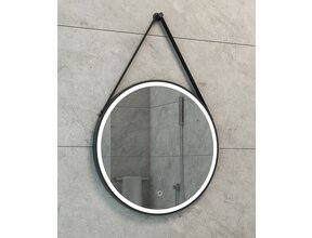 Ronde Badkamerspiegel Cinto 60 cm Mat Zwart met band - Dimbaar Led met Spiegelverwarming - 38.4177