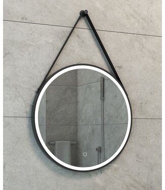 Wiesbaden Ronde Badkamerspiegel Cinto 60 cm Mat Zwart met band - Dimbaar Led met Spiegelverwarming - 38.4177