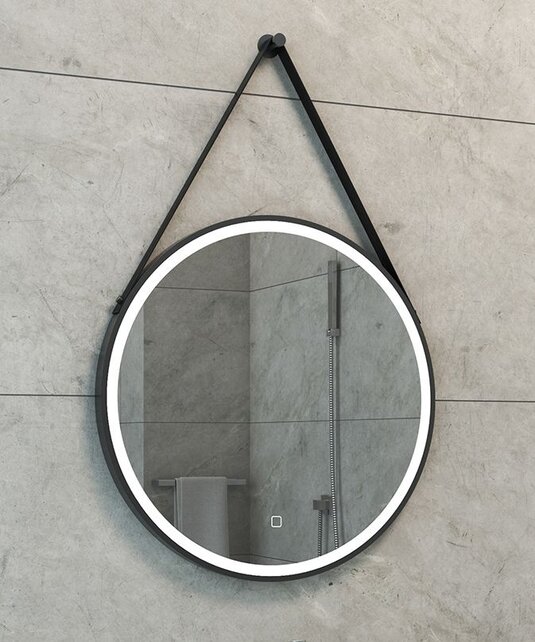 Wiesbaden Ronde Badkamerspiegel Cinto 60 cm Mat Zwart met band - Dimbaar Led met Spiegelverwarming - 38.4177