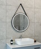 Wiesbaden Ronde Badkamerspiegel Cinto 60 cm Mat Zwart met band - Dimbaar Led met Spiegelverwarming - 38.4177