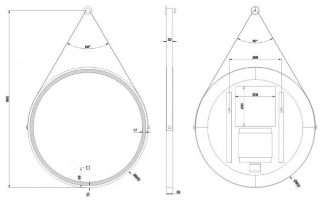 Wiesbaden Ronde Badkamerspiegel Cinto 60 cm Mat Zwart met band - Dimbaar Led met Spiegelverwarming - 38.4177