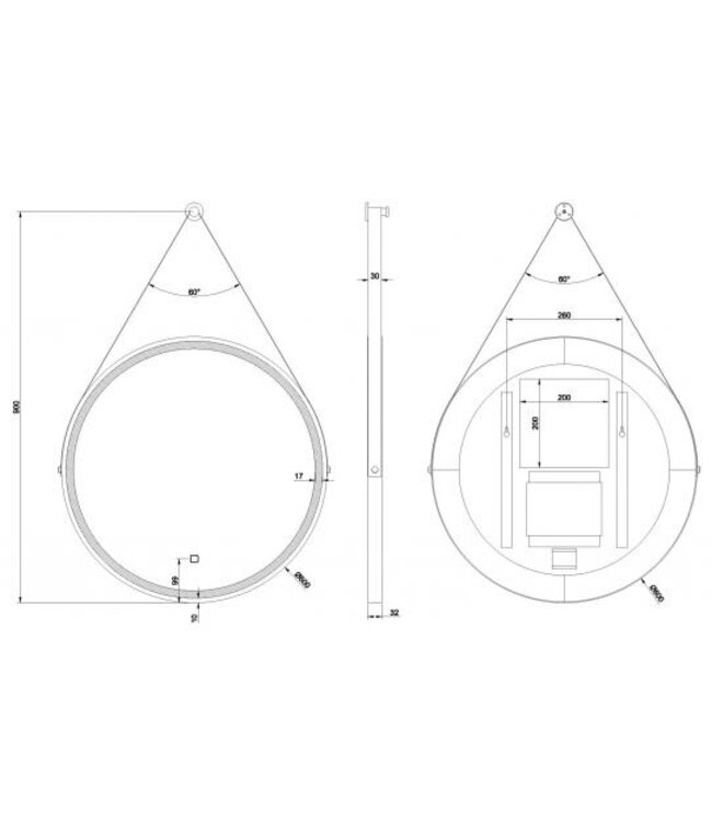 Wiesbaden Wiesbaden Ronde Badkamerspiegel Cinto 60 cm Mat Zwart met band - Dimbaar Led met Spiegelverwarming - 38.4177