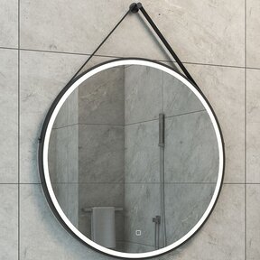 Ronde Badkamerspiegel Cinto 80 cm Mat Zwart met band - Dimbaar Led met Spiegelverwarming - 38.4178