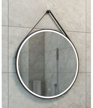 Wiesbaden Ronde Badkamerspiegel Cinto 80 cm Mat Zwart met band - Dimbaar Led met Spiegelverwarming - 38.4178