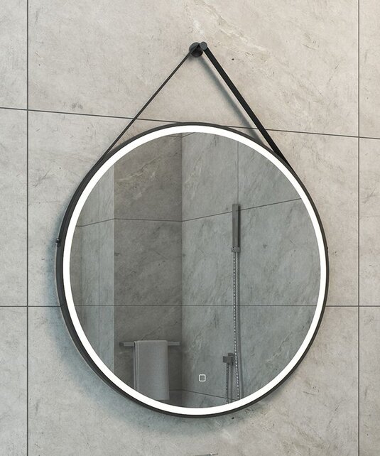 Ronde Badkamerspiegel Cinto 80 cm Mat Zwart met band - Dimbaar Led met Spiegelverwarming - 38.4178 Ronde Badkamerspiegel Cinto 80 cm Mat Zwart met band - Dimbaar Led met Spiegelverwarming - 38.4178