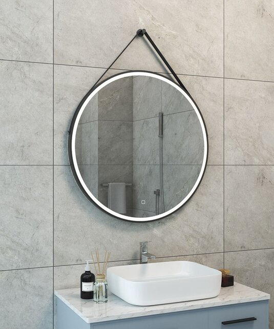 Ronde Badkamerspiegel Cinto 80 cm Mat Zwart met band - Dimbaar Led met Spiegelverwarming - 38.4178 Ronde Badkamerspiegel Cinto 80 cm Mat Zwart met band - Dimbaar Led met Spiegelverwarming - 38.4178
