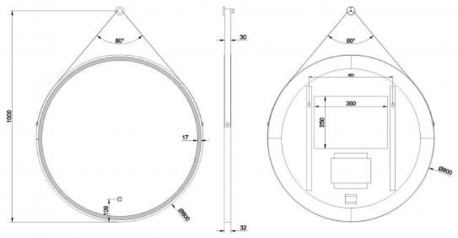 Ronde Badkamerspiegel Cinto 80 cm Mat Zwart met band - Dimbaar Led met Spiegelverwarming - 38.4178 Ronde Badkamerspiegel Cinto 80 cm Mat Zwart met band - Dimbaar Led met Spiegelverwarming - 38.4178