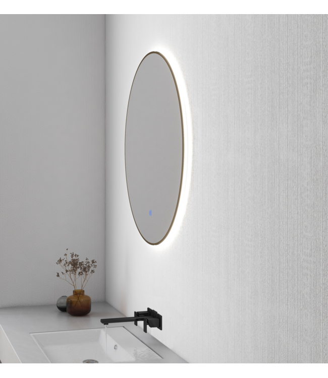 Wiesbaden Ronde Badkamerspiegel Novi 80cm Geborsteld Messing - Dimbaar Led met - 38.3708