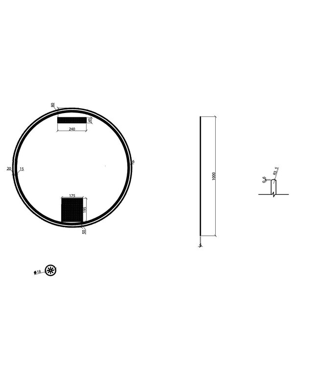 Wiesbaden Ronde Badkamerspiegel Novi 100cm Mat Zwart - Dimbaar Led met - 38.3709