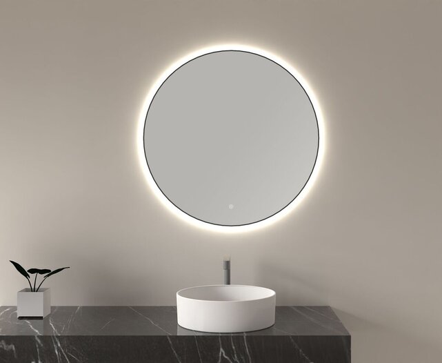 Wiesbaden Ronde Badkamerspiegel Novi 100cm Mat Zwart - Dimbaar Led met - 38.3709