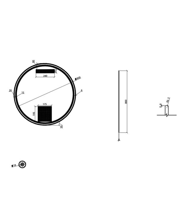 Wiesbaden Ronde Badkamerspiegel Novi 80cm Mat Zwart - Dimbaar Led - 38.3707