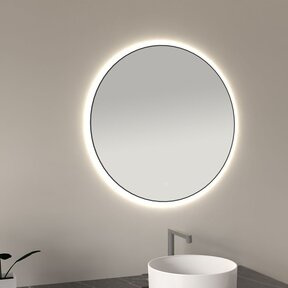 Wiesbaden Ronde Badkamerspiegel Novi 80cm Mat Zwart - Dimbaar Led - 38.3707