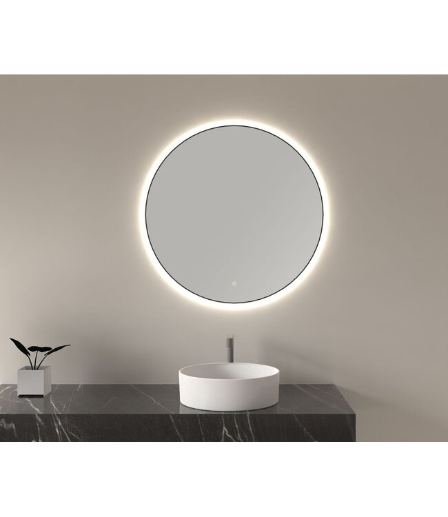 Wiesbaden Wiesbaden Ronde Badkamerspiegel Novi 80cm Mat Zwart - Dimbaar Led - 38.3707