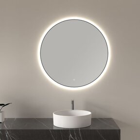 Wiesbaden Ronde Badkamerspiegel Novi 60cm Mat Zwart - Dimbaar Led - 38.3705