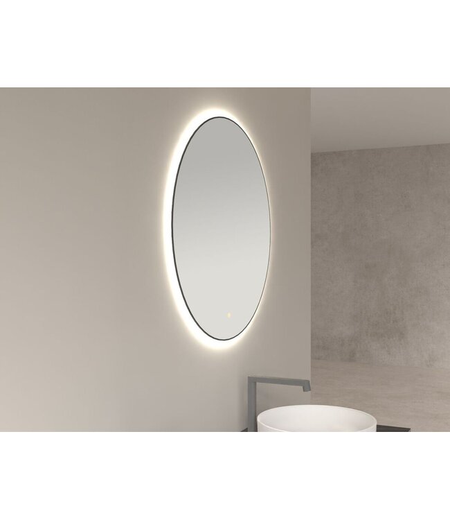 Wiesbaden Ronde Badkamerspiegel Novi 60cm Mat Zwart - Dimbaar Led - 38.3705