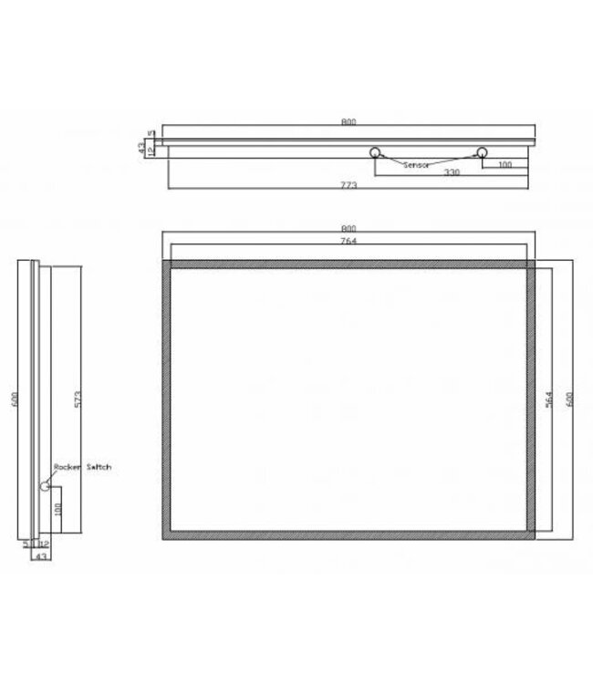 Wiesbaden Badkamerspiegel Quatro 80x60cm - Dimbaar Led met Spiegelverwarming - 38.4111