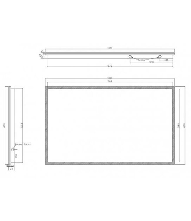 Wiesbaden Badkamerspiegel Quatro 120x60cm - Dimbaar Led met Spiegelverwarming - 38.4112
