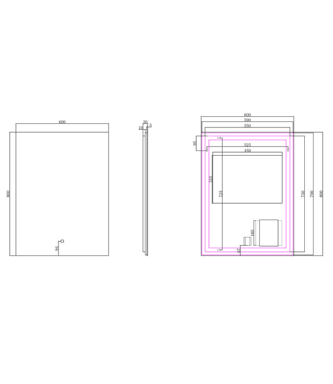 Wiesbaden Badkamerspiegel Soul 60x80cm - Dimbaar Led met Spiegelverwarming - 38.4183