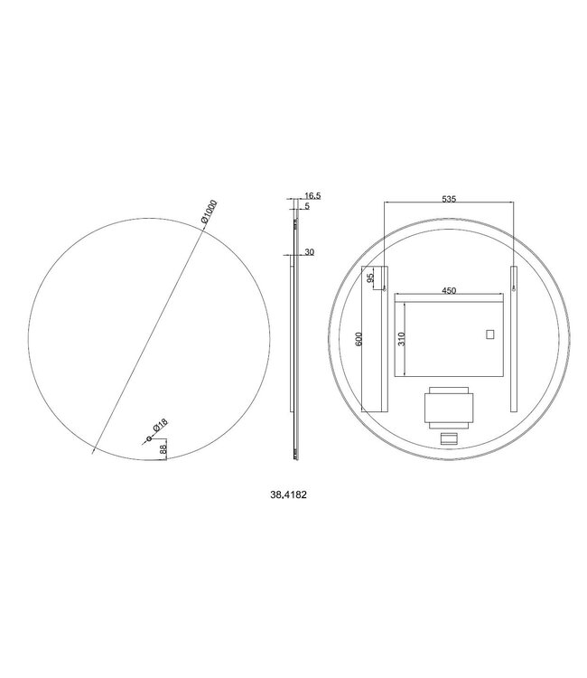 Wiesbaden Ronde Badkamerspiegel Soul 100cm - Dimbaar Led met Spiegelverwarming - 38.4182