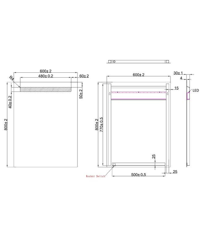 Wiesbaden Badkamerspiegel Tigris 60x80cm met front ledverlichting - 38.3760