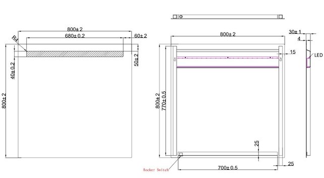 Badkamerspiegel Tigris 80x80cm met front ledverlichting - 38.3761