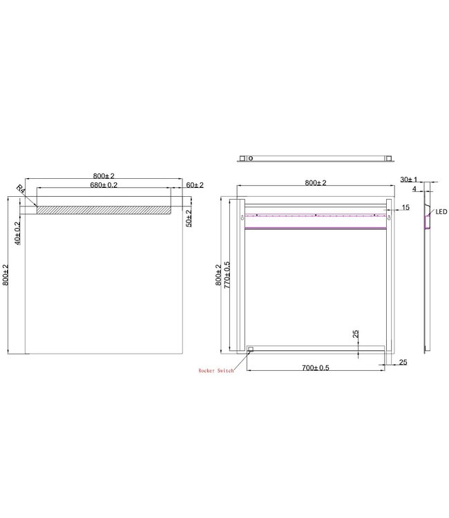 Badkamerspiegel Tigris 80x80cm met front ledverlichting - 38.3761