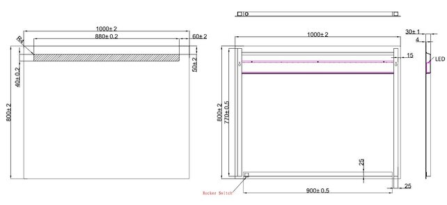 Badkamerspiegel Tigris 100x80cm met front ledverlichting - 38.3762
