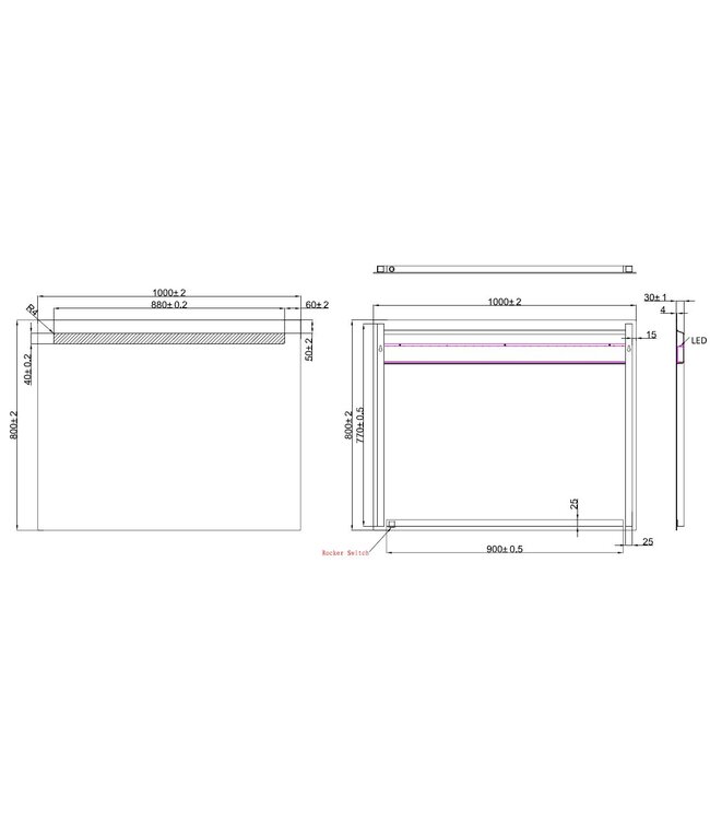 Badkamerspiegel Tigris 100x80cm met front ledverlichting - 38.3762
