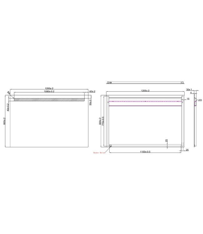Badkamerspiegel Tigris 120x80cm met front ledverlichting - 38.3763