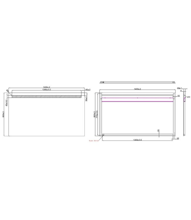 Badkamerspiegel Tigris 140x80cm met front ledverlichting - 38.3764