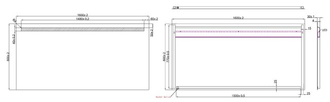 Badkamerspiegel Tigris 160x80cm met front ledverlichting - 38.3765