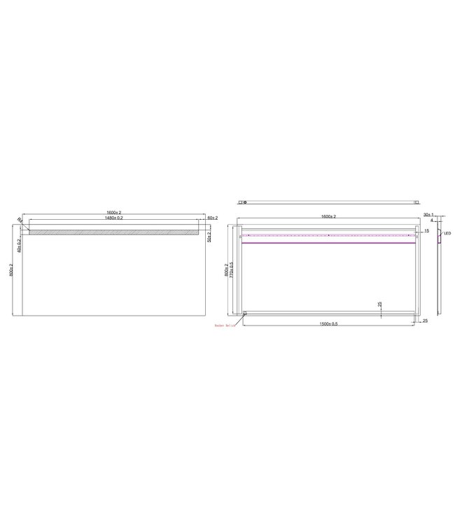 Badkamerspiegel Tigris 160x80cm met front ledverlichting - 38.3765