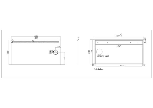 Badkamerspiegel Tigris met scheerspiegel 160x80cm front ledverlichting - 38.3779
