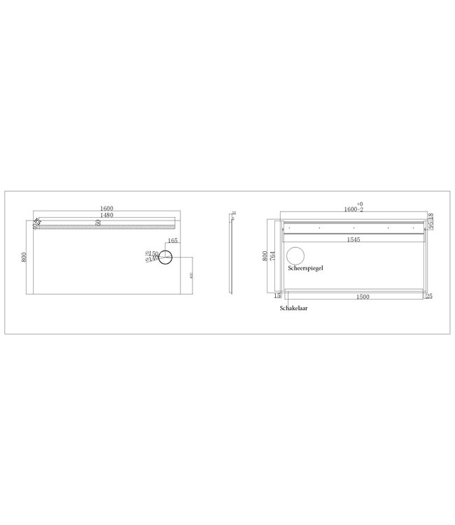 Wiesbaden Badkamerspiegel Tigris met scheerspiegel 160x80cm front ledverlichting - 38.3779