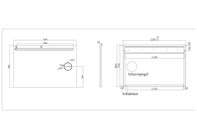 Badkamerspiegel Tigris met scheerspiegel 120x80cm front ledverlichting - 38.3777