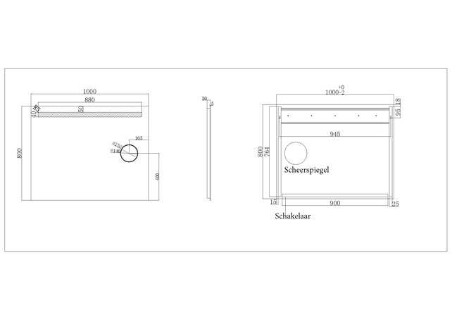 Badkamerspiegel Tigris met scheerspiegel 100x80cm front ledverlichting - 38.3776