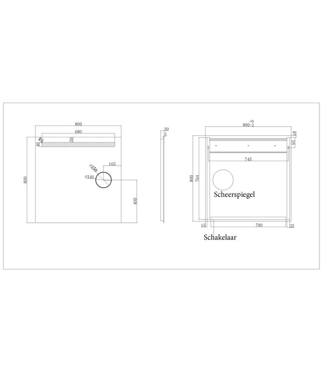 Wiesbaden Badkamerspiegel Tigris met scheerspiegel 80x80cm front ledverlichting - 38.3775